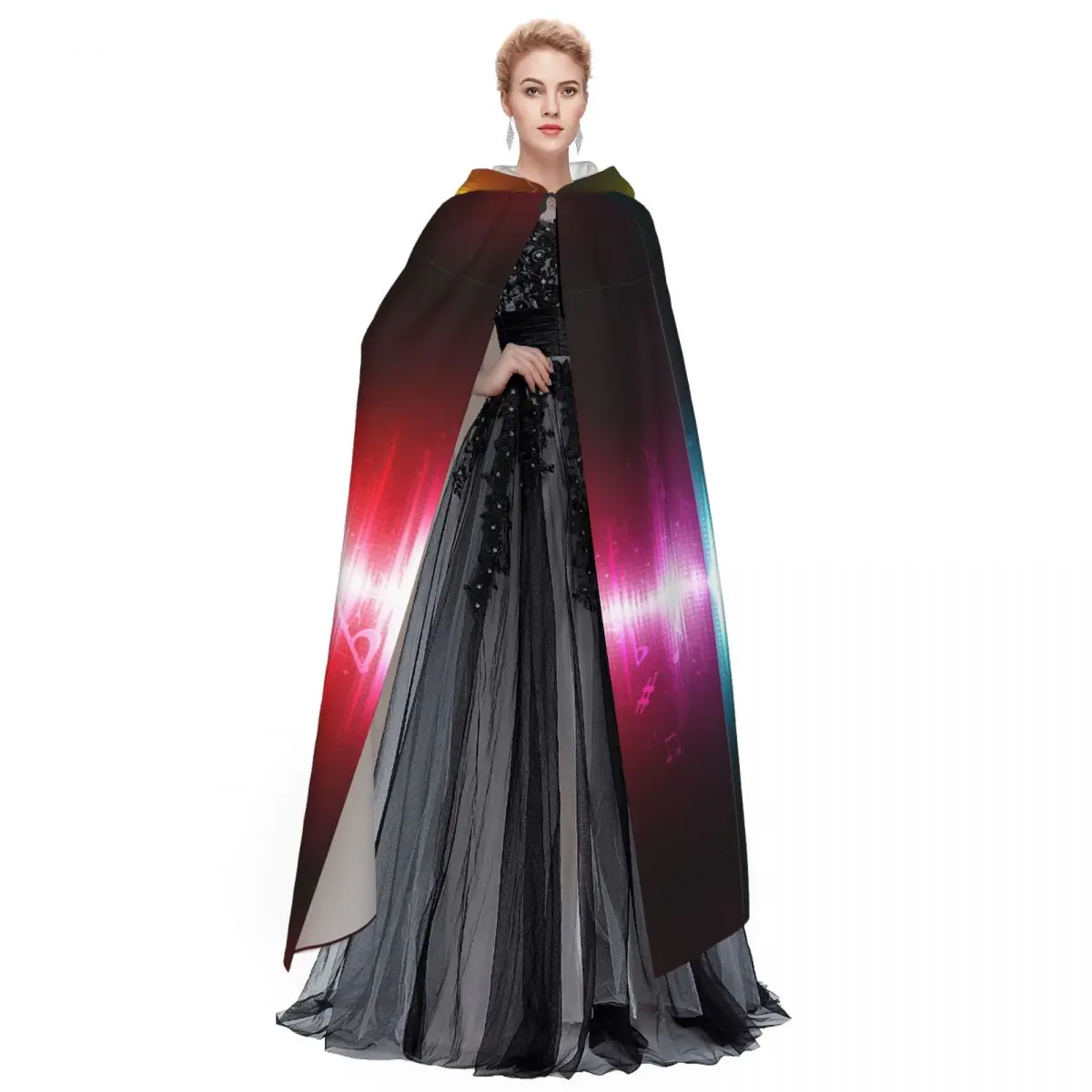 Note musicali luminose Mantello unisex per adulti con cappuccio Costume da strega lungo Cosplay Costumi cosplay di Natale per uomini adulti