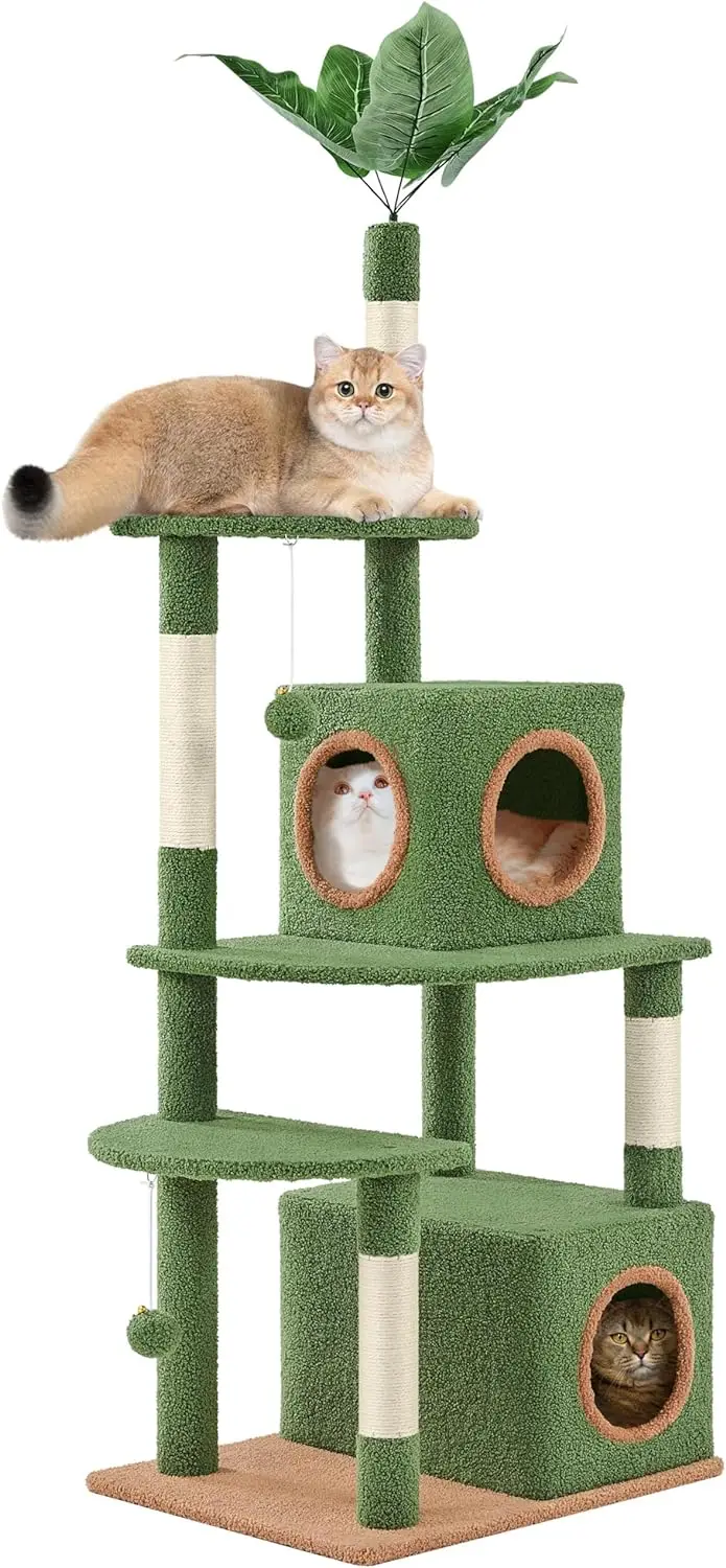 

59in Cat Tree,Palm Leaf Tower for Indoor Cat with Leaves,Cat Climbing Frame with Fluffy Balls Natural Scratching Posts Platform