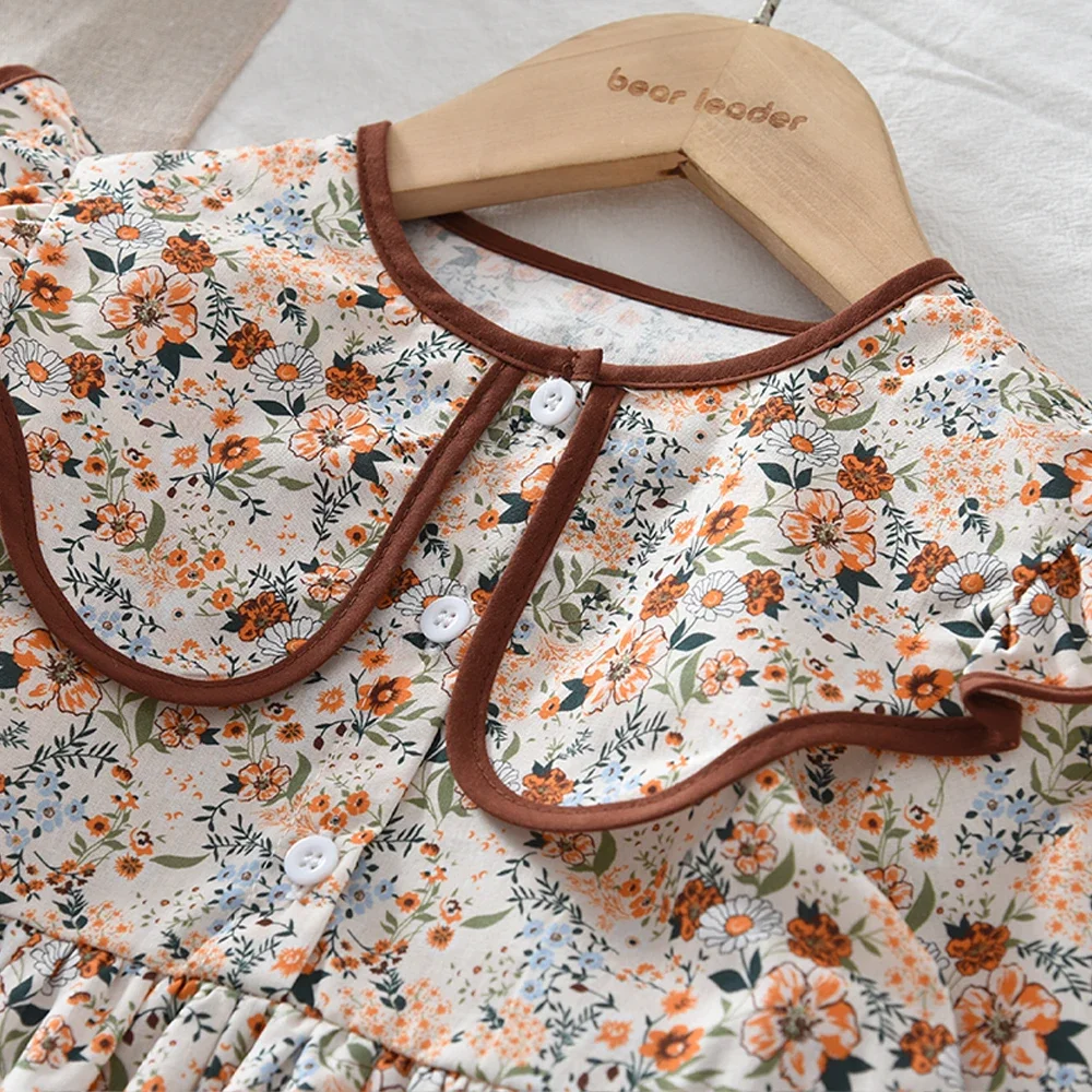 2-6 Year Old Girls' Casual Clothes Autumn New Item Lapel Long Sleeved Floral Dress Sweet and Lovely Countryside Style