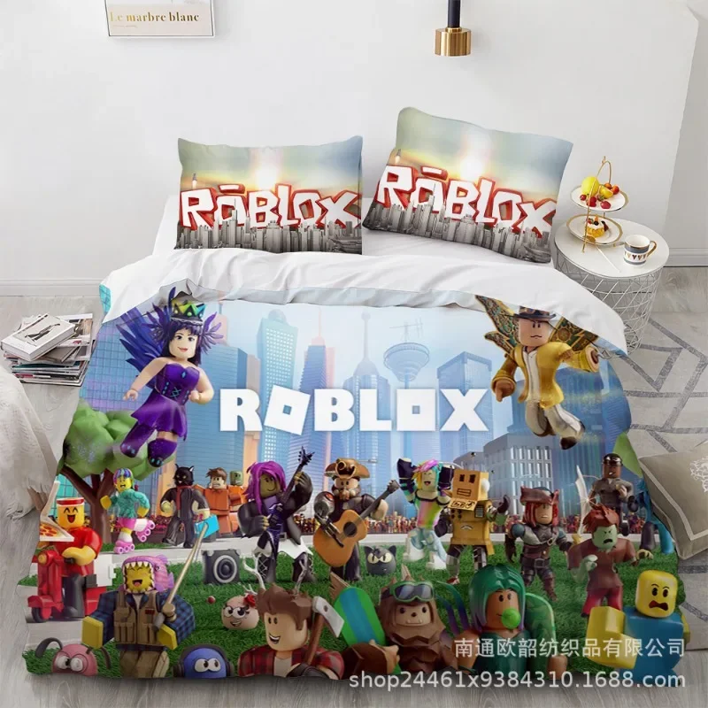Roblox الكرتون لطيف غطاء لحاف عيد ميلاد سعيد طقم سرير الملكة الملك الحجم الكامل لقضاء عطلة غرفة نوم المراهقين النساء الهدايا #4