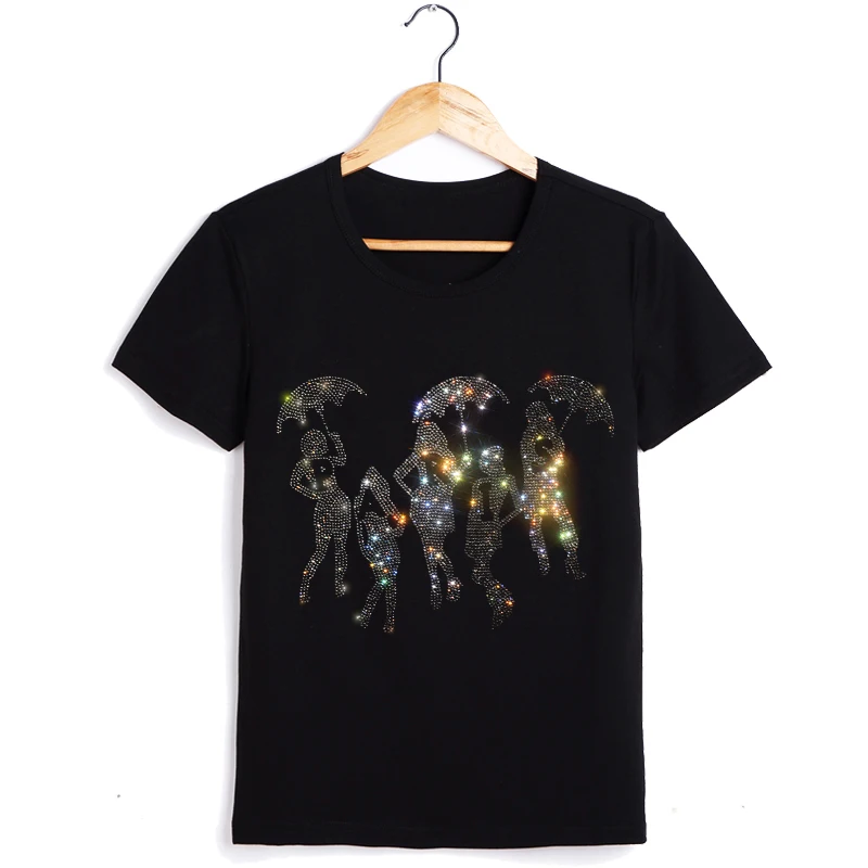 Tops sexys short sleeve T-shirt clothes for women fashion 2024 new summer tees diamonds lady girl's blouse basic tops
