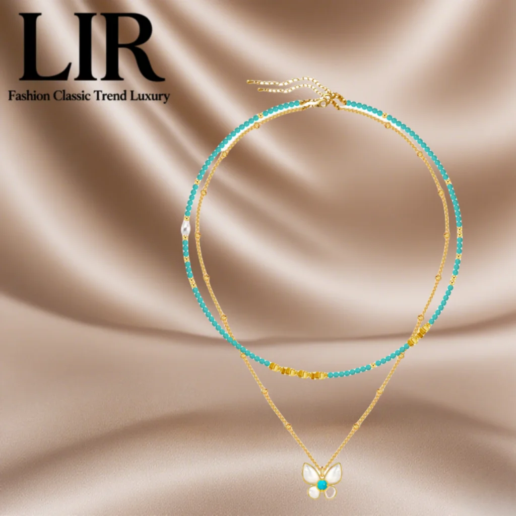 

LIR 2025 New Layered Necklace Set: Natural Stone Beads + Butterfly Collarbone Chain, 2 - Way Wear, Trendy Women’s Jewelry