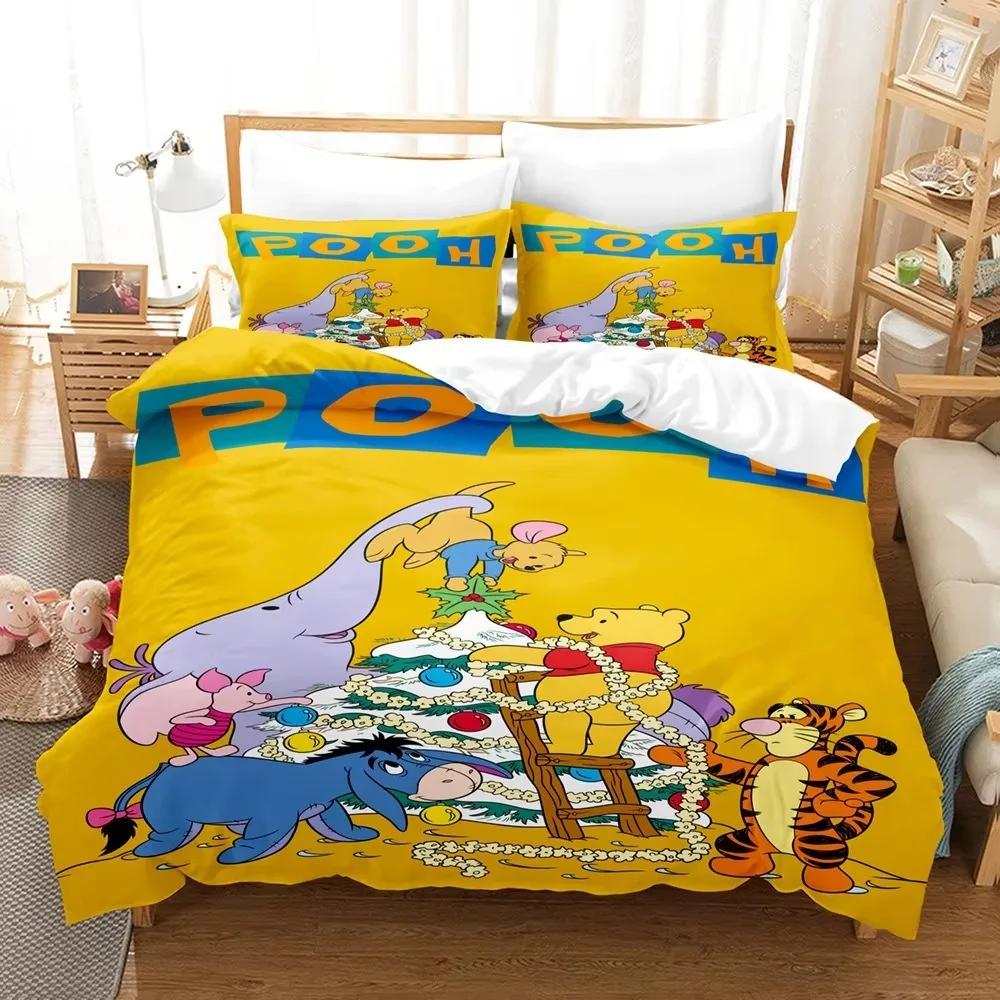 Juegos de cama de Winnie the Pooh, edredón de oso bonito, funda de cama, funda de edredón, funda de almohada, juegos de 2-3 piezas, decoración de dormitorio