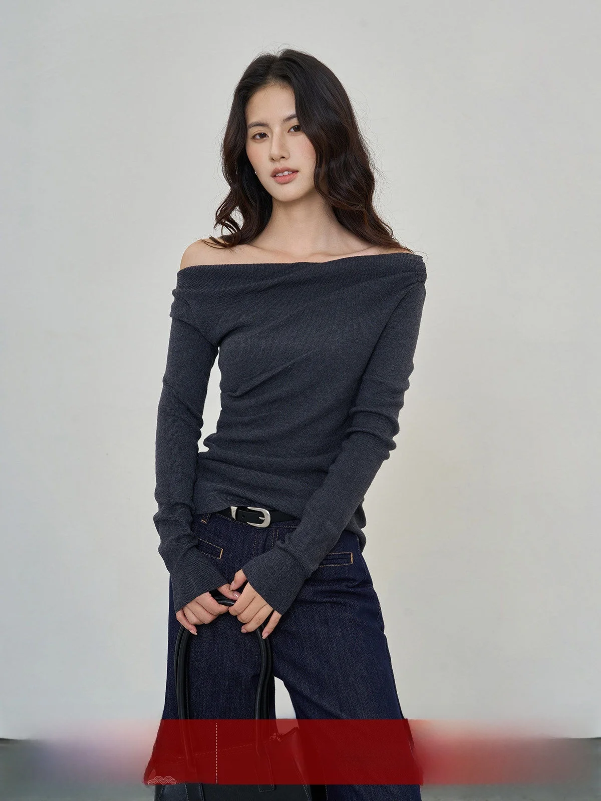 

MoZa ey One-oulder Long Sve Knitted Sweater Women's Slimming Base Layer Top Commute Sle Autumn 2025
