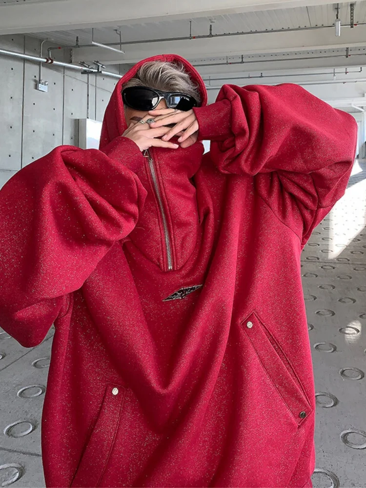 

Красная мужская толстовка с капюшоном на молнии, весенне-осенняя, с подкладкой на плечах, в американском повседневном стиле, с длинными рукавами, молодежная модная модель