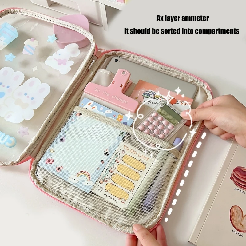 Multifunctional File Organiser Bag Portable Document Storage Pouches Zippered Clear PVC Tablet Storage Case for Student