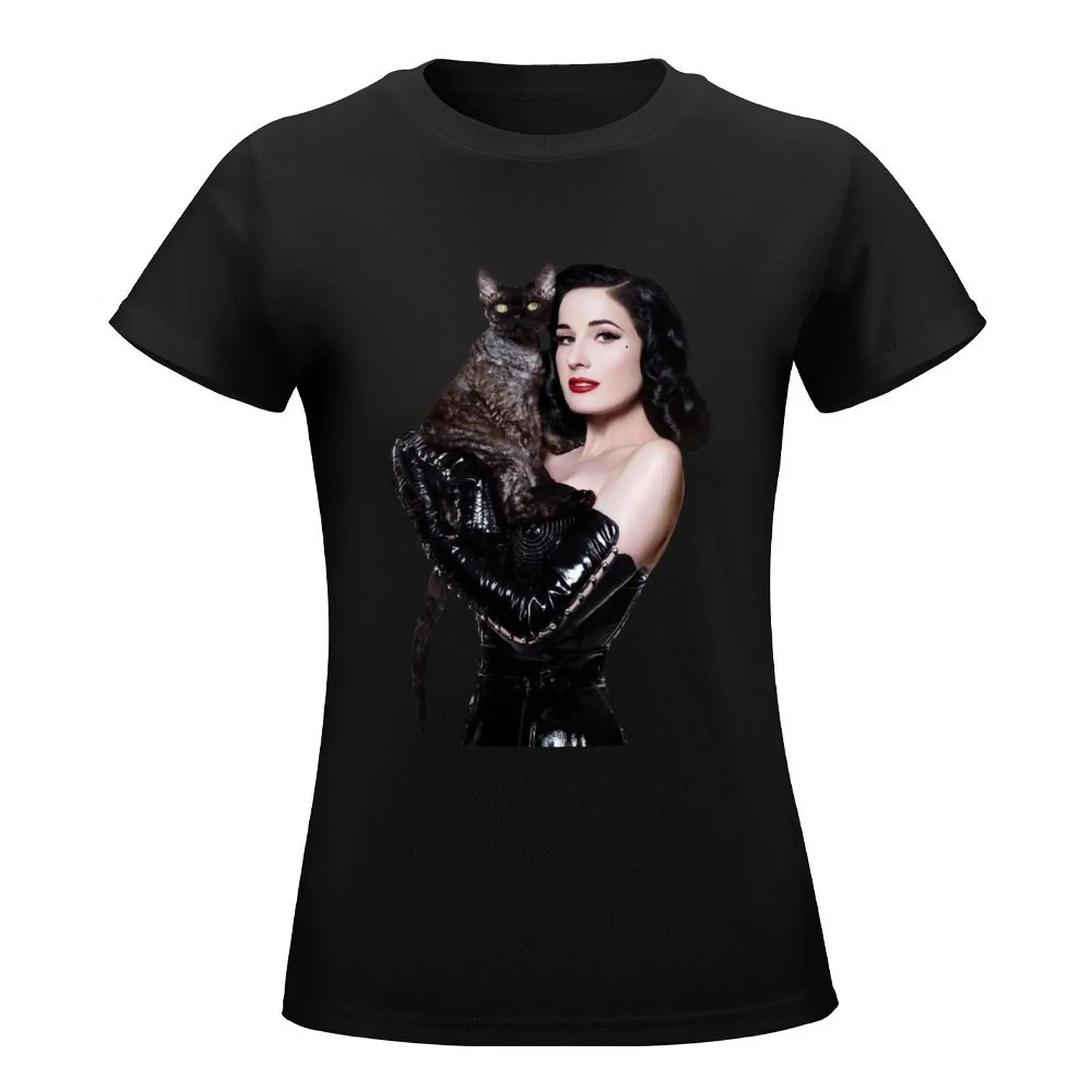 Dita and Aleister the Cat von Teese Cutout T-Shirt plus size tops Blouse Aesthetic clothing tops Women