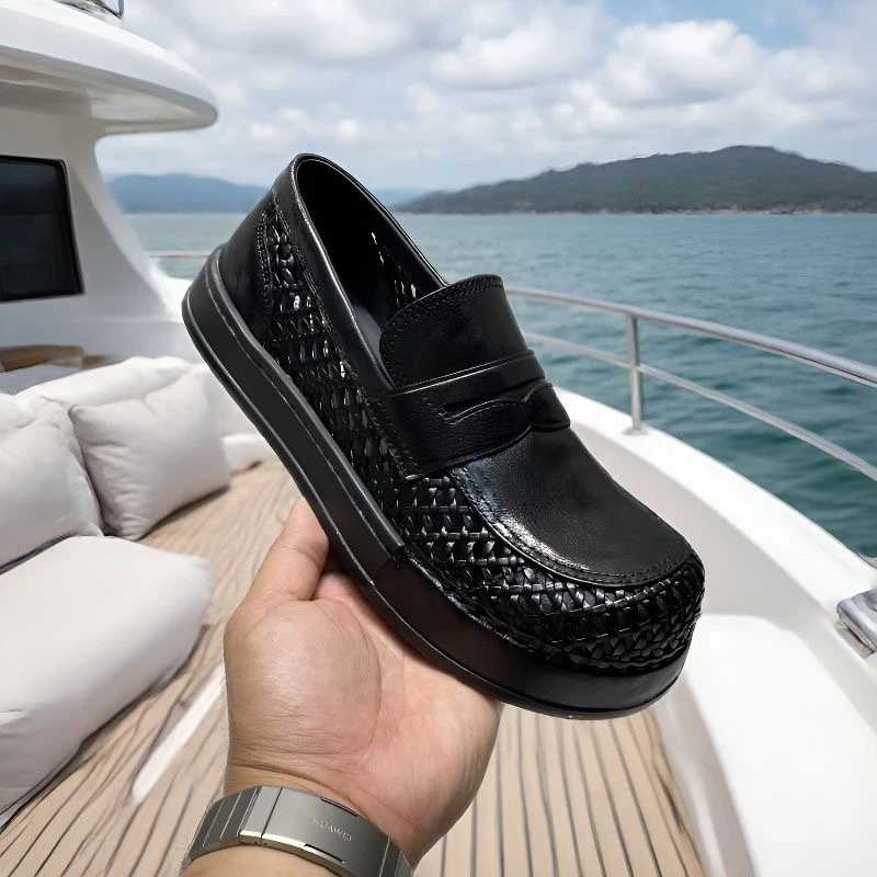 

Popular thick-soled woven breathable men's loafers casual shoes