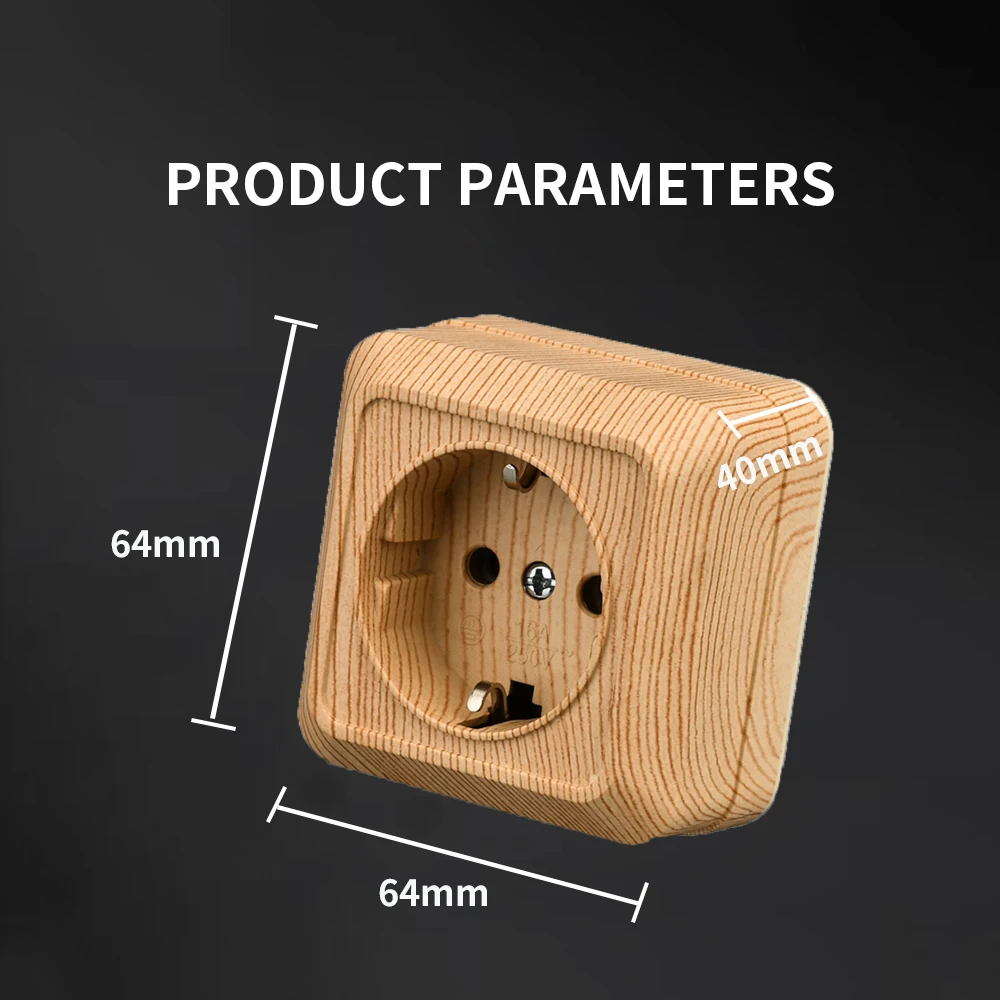 WESA Wood Wall Surface Socket Plug EU Electrical Outlets Ground Imitation Wooden Outdoor Power Socket Flame Retardant Plastic