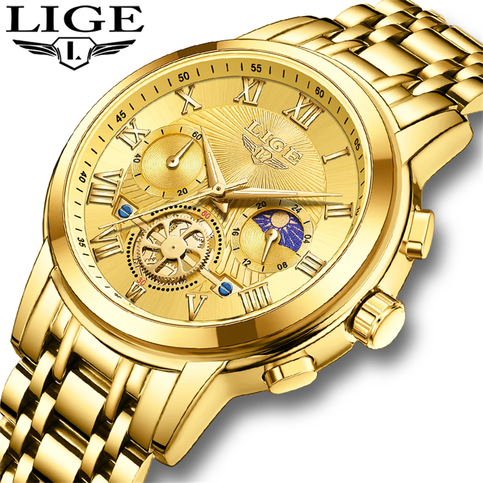 Relógio masculino de luxo LIGE com data, luminoso, à prova d'água, relógio de quartzo, relógio de pulso masculino para negócios, relógio masculino.