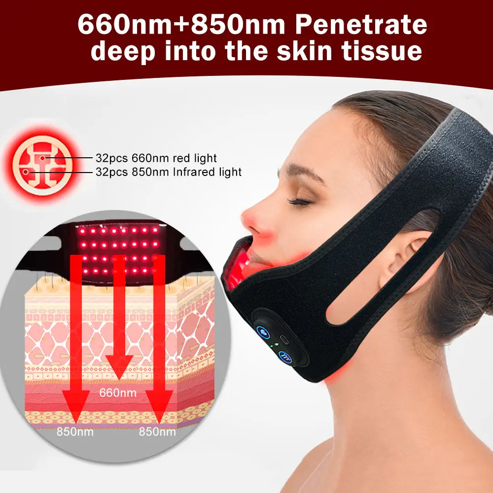 New Arrival Factory Wholesale Wireless 660 nm&850 nm Infrared Beauty Equipment Face Pad LED Red Light Therapy Chin Belt