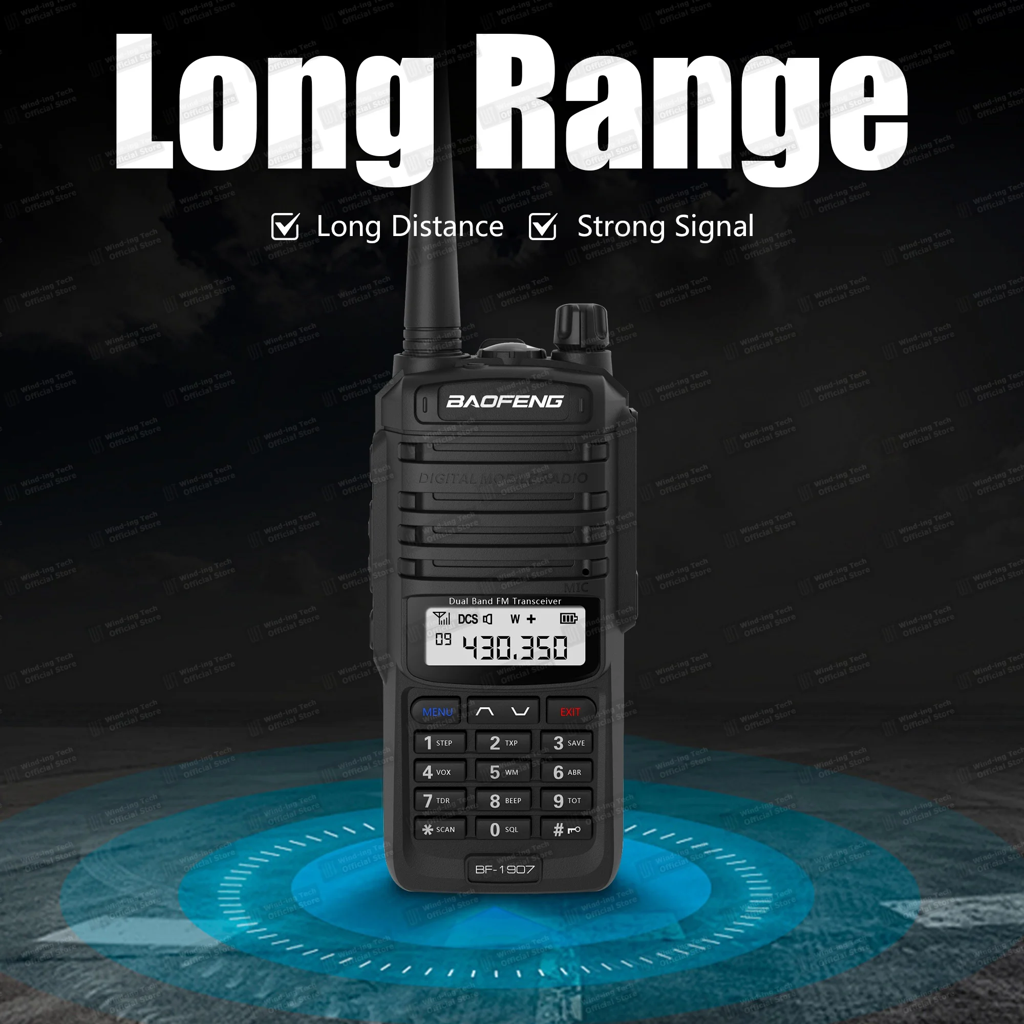 Baofeng BF-1907 اسلكية تخاطب FM ثنائي النطاق IP57 مقاوم للماء VOX مصباح ليد جيب طويلة المدى هام راديو نوع-C شاحن راديو محمول