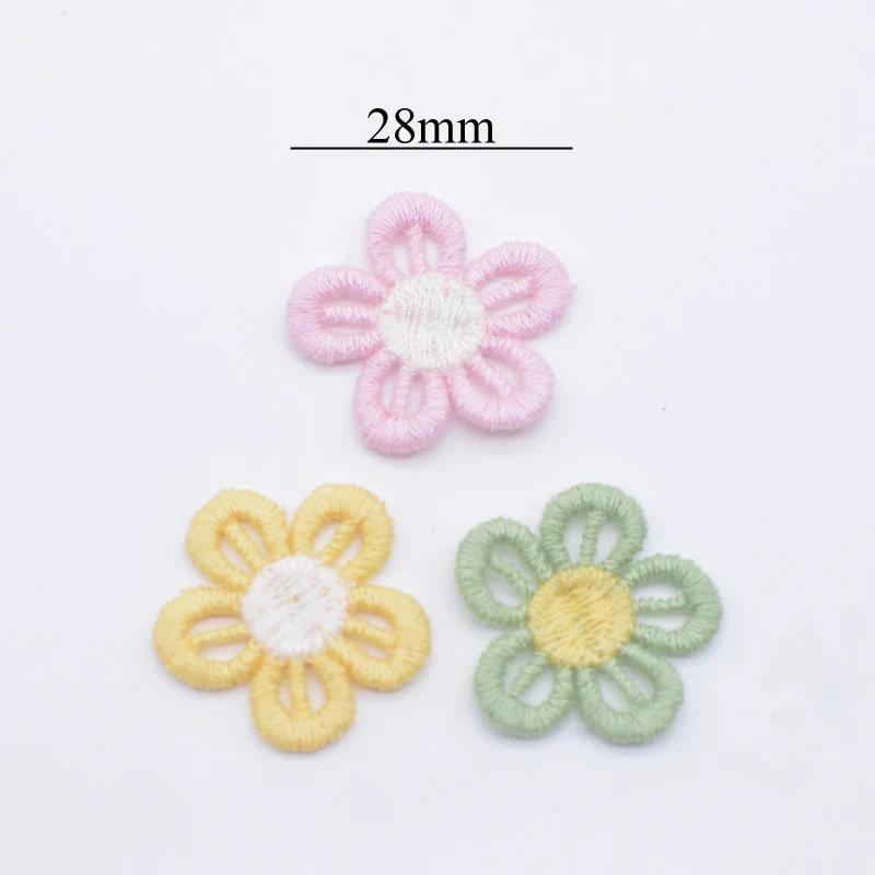 20Pcs 28mm Embroidered Knitting Flower for DIY Baby Headdress Clips Bow Hair Circle Decor Accessories Handmade Clothes Patches