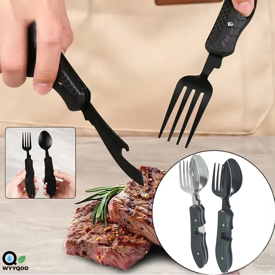 

2 Pcs Outdoor Tool Foldable Spoon Fork Knife Combo Set Cutlery Picnic Travel Portable Multitool Stainless Steel Camping Utensil