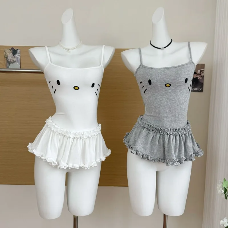 

Однотонные майки Sanrio с принтом Kawaii Hello Kitty — регулируемые бретели для похудения для женщин, дома — летний повседневный топ без рукавов