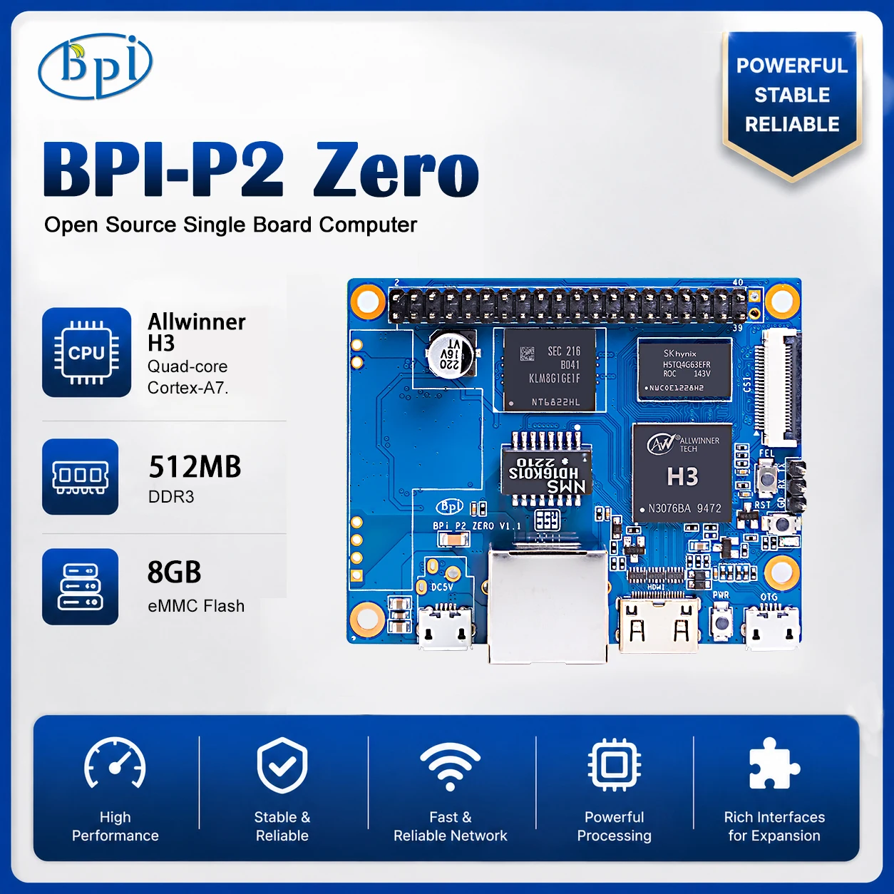 bpi-p2-zero-allwinner-h3-mini-board-computer-512mb-ddr3-8gb-emmc-opensource-sbc-per-lo-sviluppo-di-robot-fai-da-te-iot-di-banana-pi