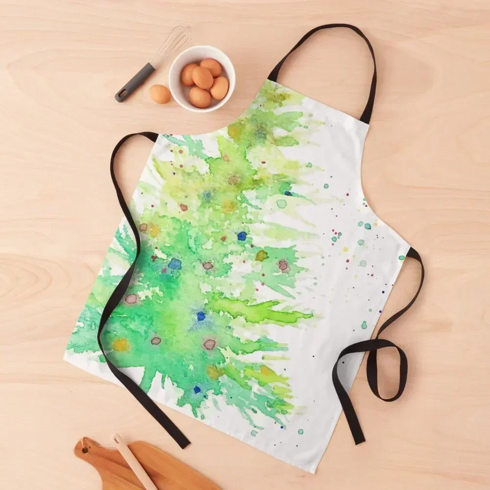 

Evergreen Christmas Tree Watercolor Illustration Apron Nursing men Kitchen Things And For Home Hairdresser Apron
