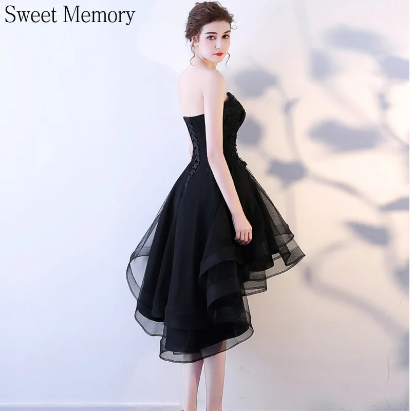 F133 Sexy Black High Low Evening Dress Woman Backless Strapless Birthday Gown Lace Up Tiered Wedding Party Graduation Dresses