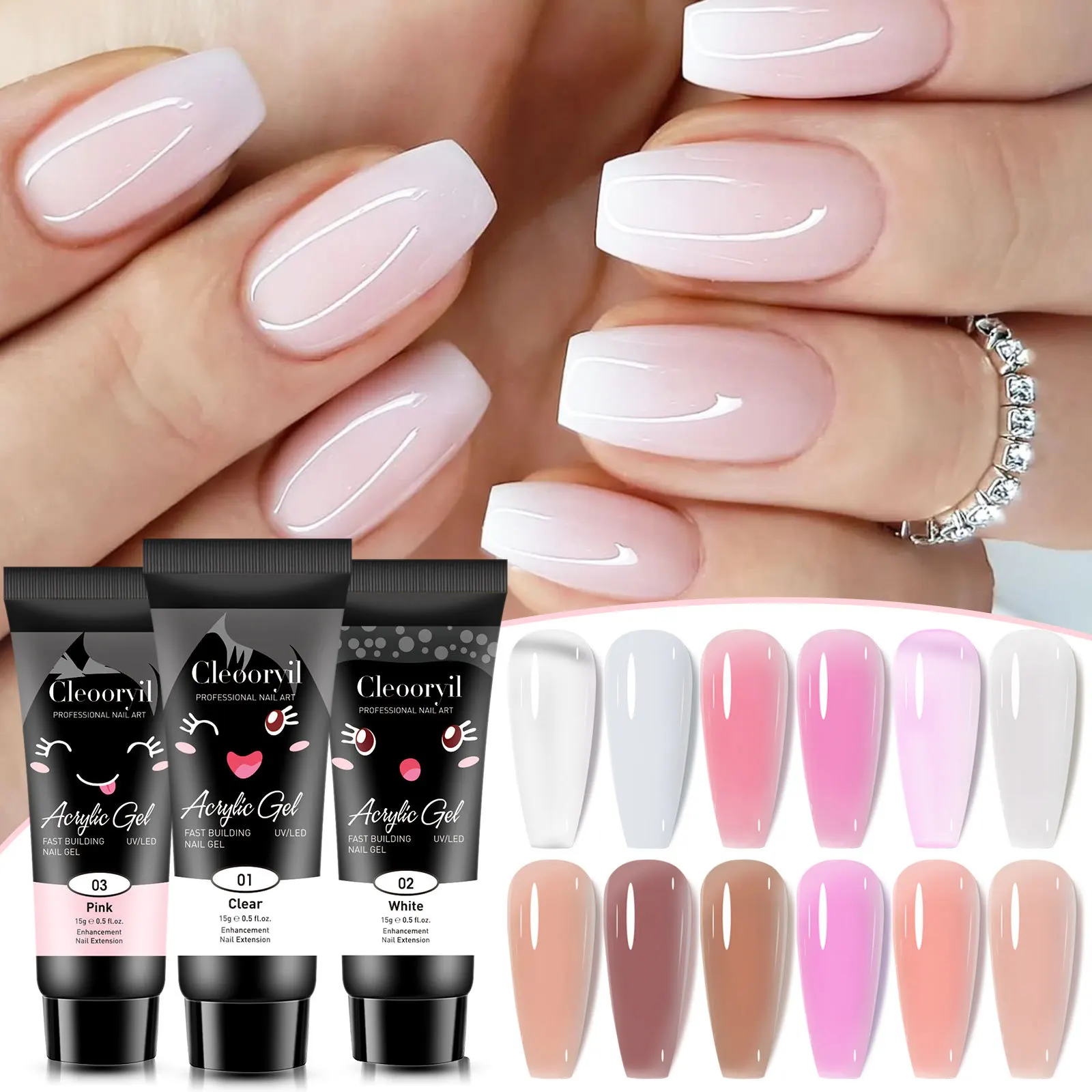 Gel de extensão sólido para unhas, Poly Nail, Gel acrílico, Crystal Naked Color, UV LED Polish, Extend Nail, Quick Extension, 15ml