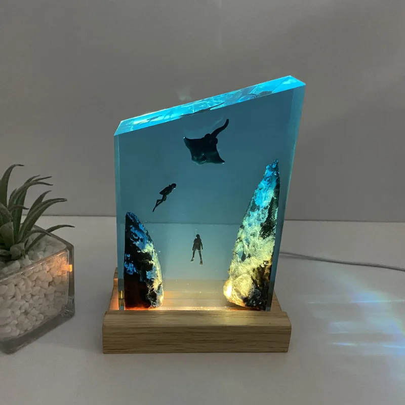 Manta Ray Diver Ocean Series Resin Lamp Decoration for Home Artistic Decorative Craftwork Creative Birthday Gift