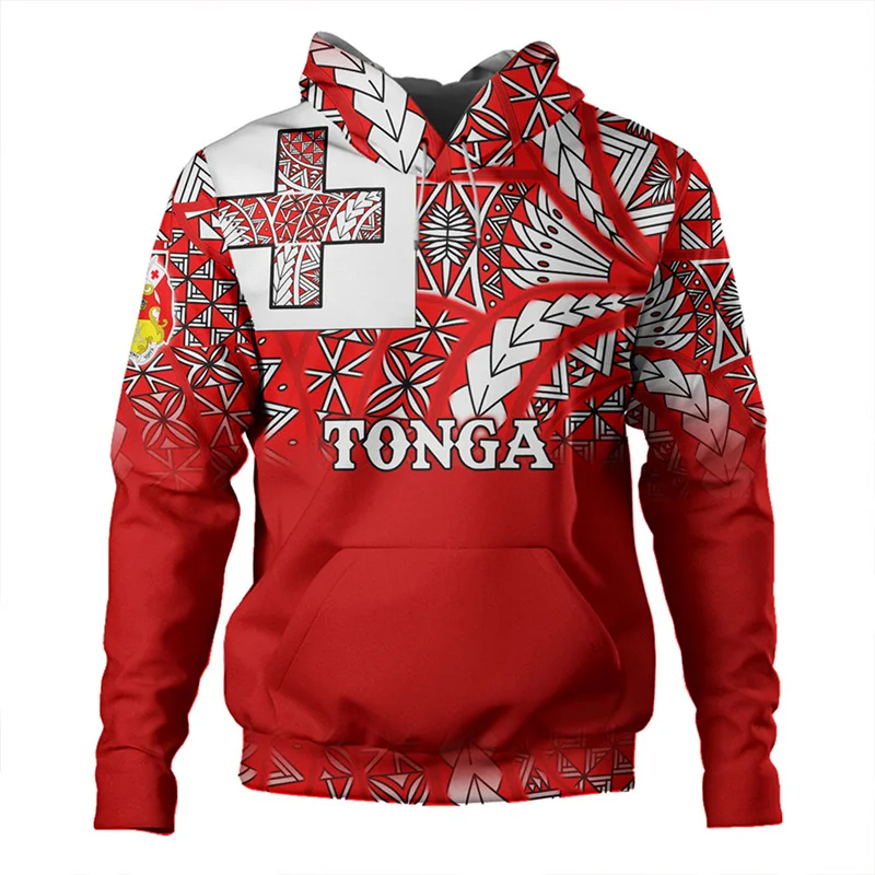 The Kingdom Of Tonga National Flag 3D Print Hoodies Tonga Coat Of Arms Graphic Hooded Hoody Vintage Casual Pullovers Sweatshirts