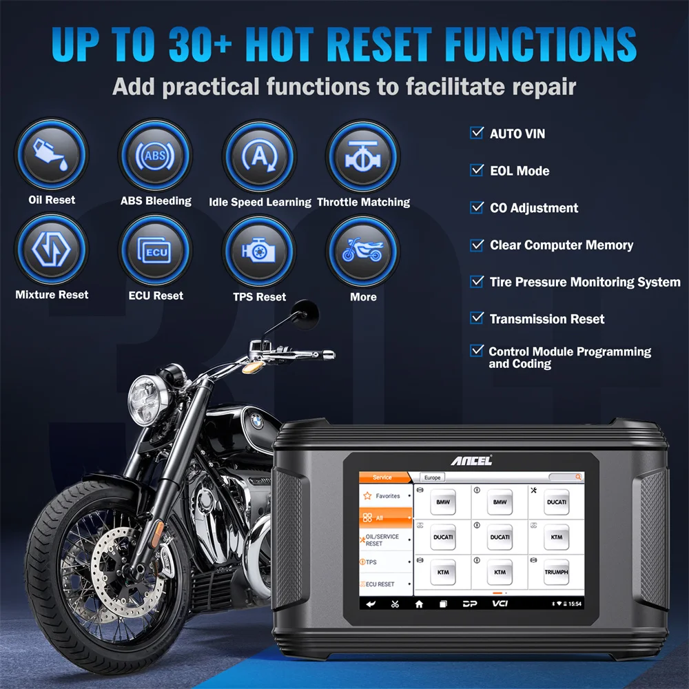 ANCEL MT500 Pro Motorbike OBD Scanner Full System Maintenance light reset Throttle Reset ABS Reset ECU Reset Idle Adjustment