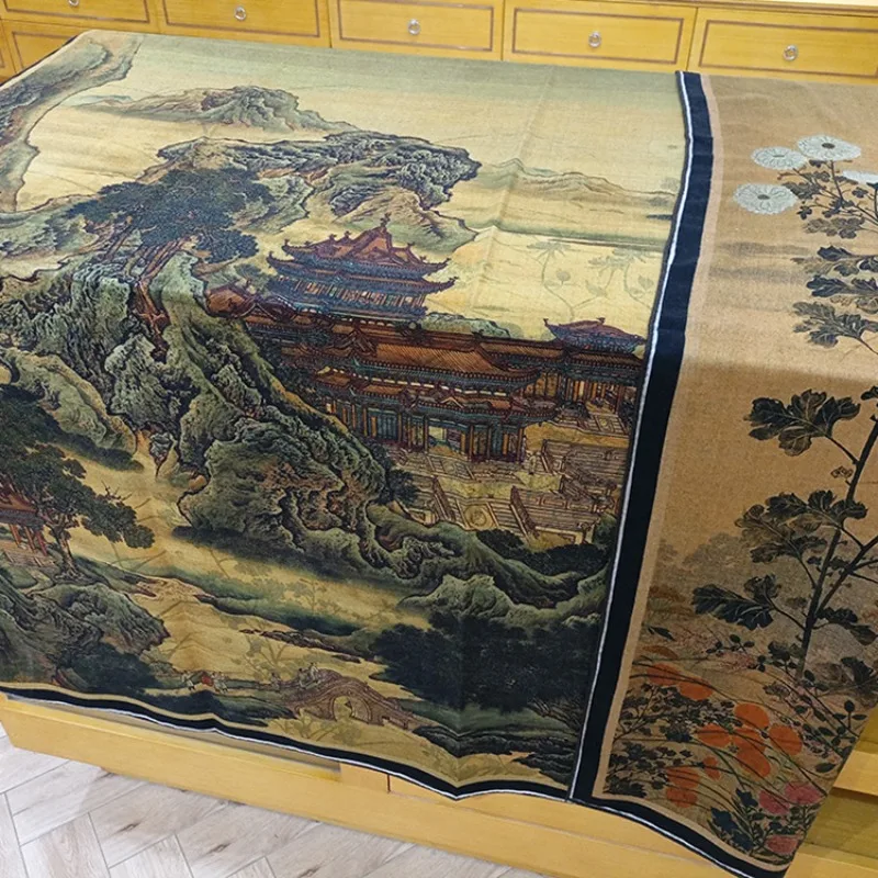 

High-end Women Exquisite Chinese Painting Mountain-River High Quality Silk Wool Double-sided Printed Warm Soft Shawl Scarf Wrap