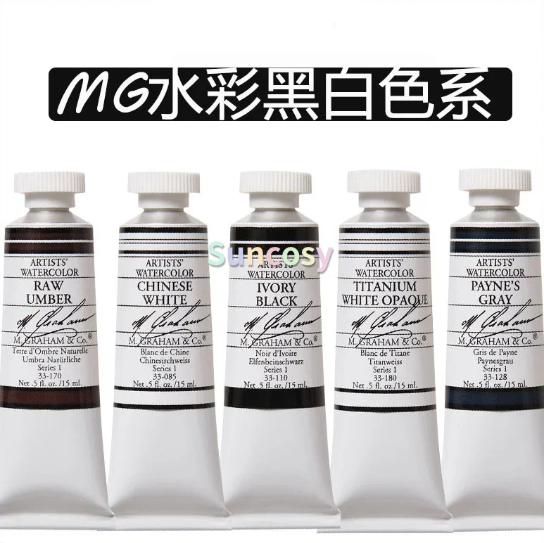 M. Graham Black and White Series Artists' Watercolors 15ml, Stronger, Truer Colors, A Range of Pleasing Pigments