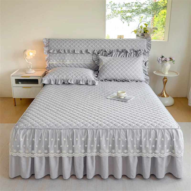 1pc Quilted Bed Skirt Super Soft Bedspread Ruffles Bed Linen with Elastic roupa de cama Home Bed Cover 침대 스커트 (No Pillowcase)