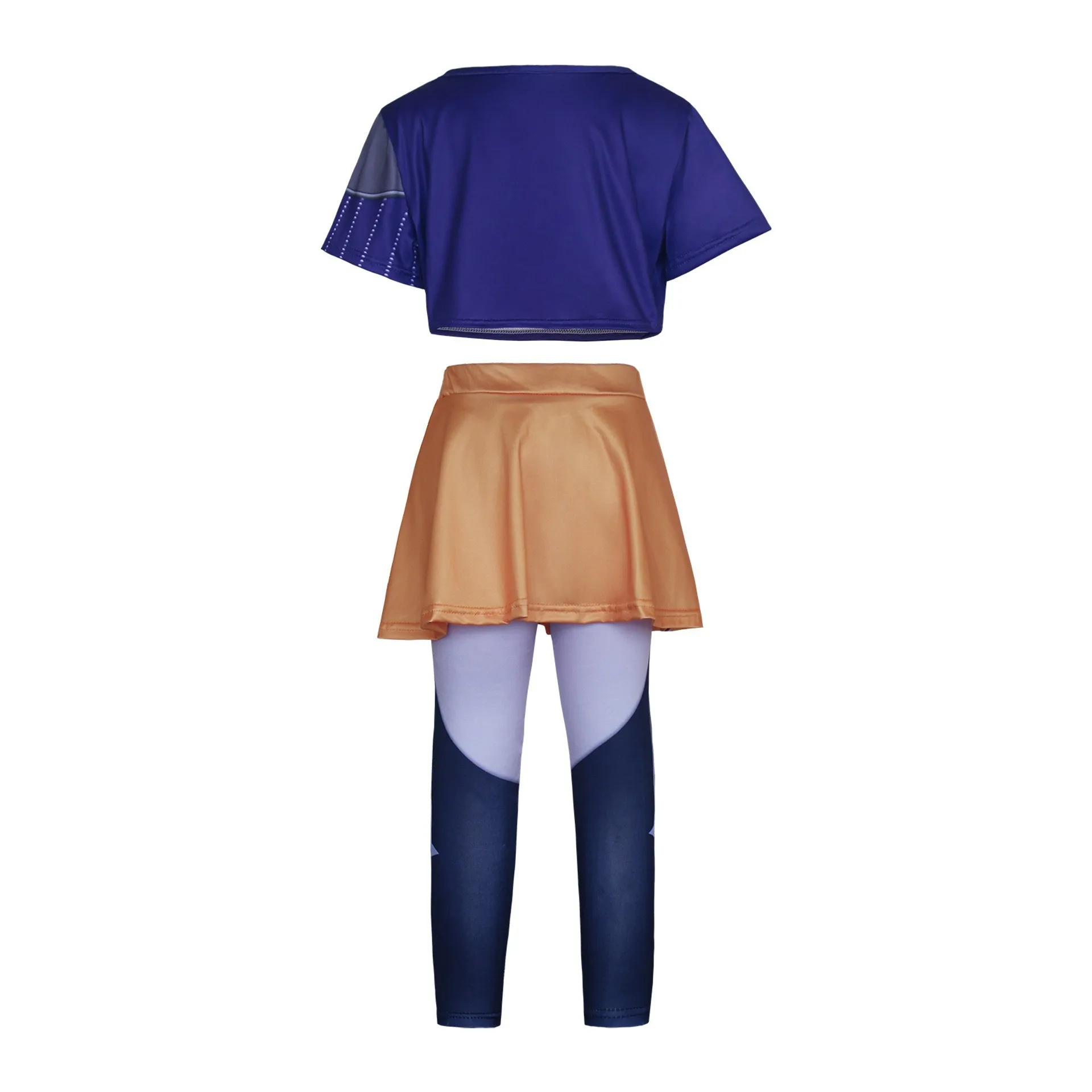 Koreanisches Trendiges Sänger-Kostüm für Mädchen, 2-teilig: Lila Top + Gelber Rock, 3D-Druck Leggings, Geburtstagsparty-Tanz-Performance Mädchen-Uniform – Detail 3