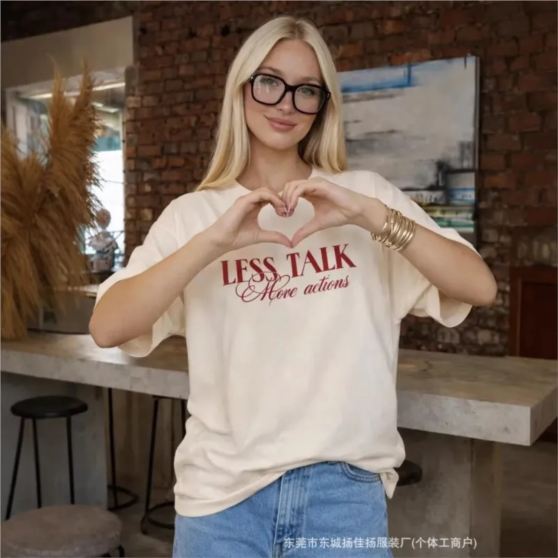 

Women's T-shirts Blusas Short Sleeve Tops T Shirt Tees Casual Simple Style All-match Commuting Loose Printed Round Neck Contrast