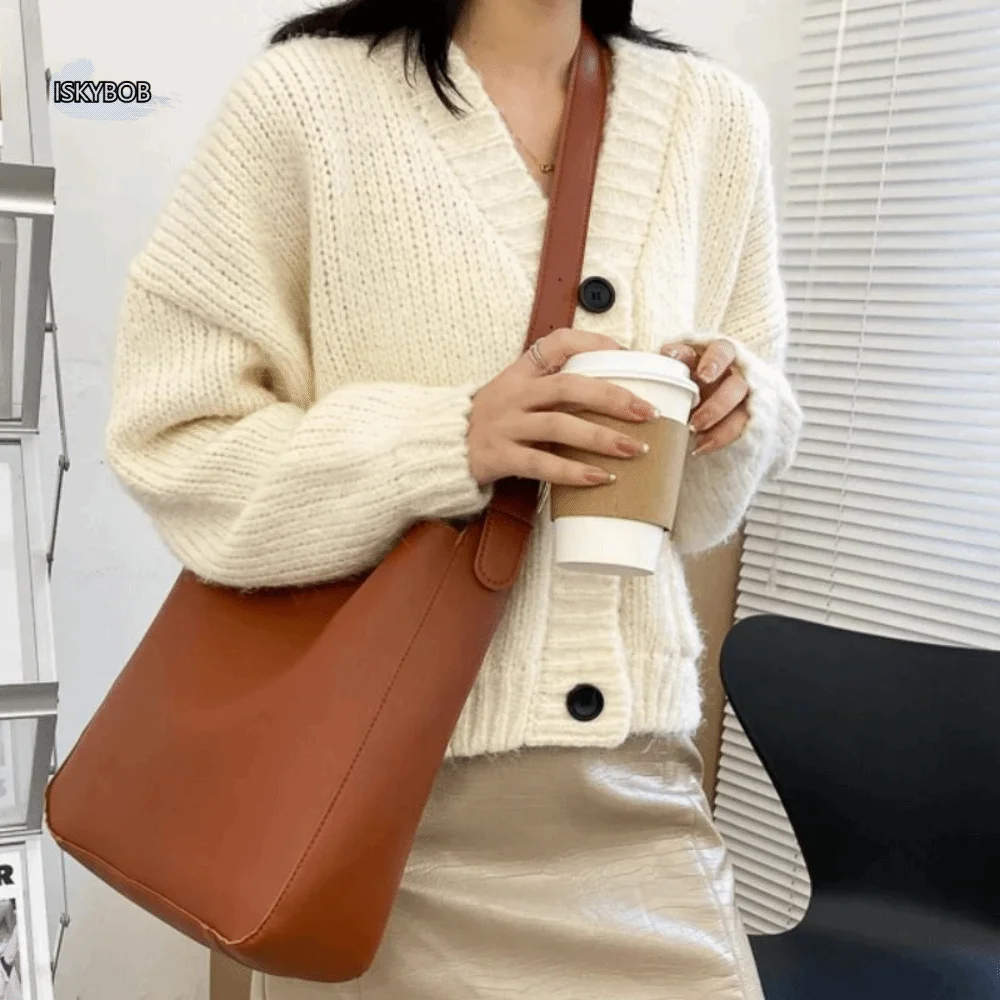 

Large Capacity French Messenger Bags Solid Color Hanging Pouch Pu Leather Composite Bags Retro Zipper Texture Underarm Bags