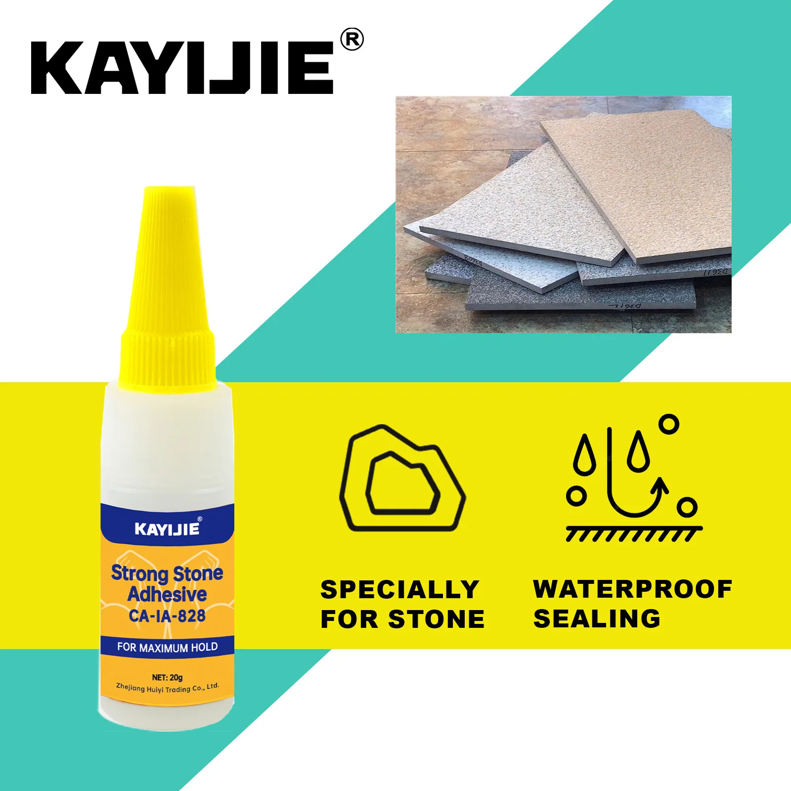 KAYIJIE-CA-IA-828 Low Whitening Instant Super Glue, Strong Stone Adhesive for Marble Tile Granite Ceramic