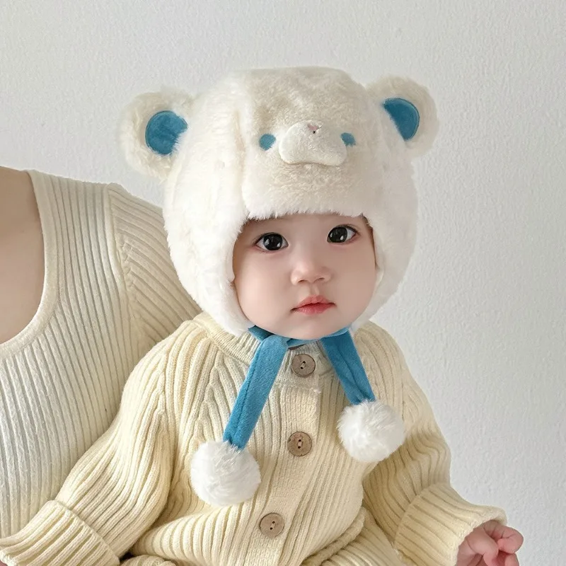 

Winter Baby Bear Trapper Hat Set: Cute Ear-flap Cap & Scarf Combo, Soft Warm Cold-proof Neck Warmer for Toddlers.