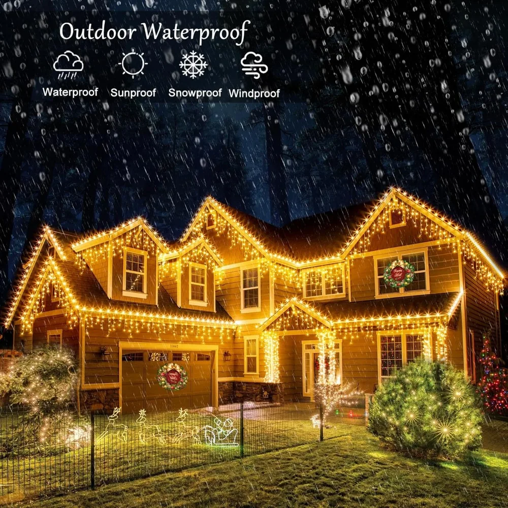 Outdoor Icicle Christmas Light, Indoor with 8 Mode Timers, 66 Feet, 640 LED, Waterproof