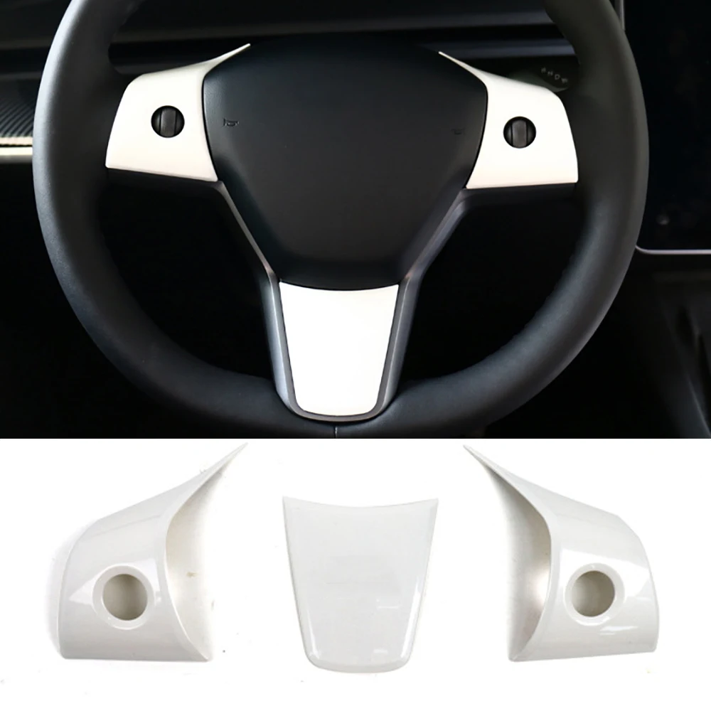 

ABS Carbon Fiber Car Steering Wheel Patch Decoration Cover Sticker For Tesla Model 3 Y 2021 Interior Modified Accessories