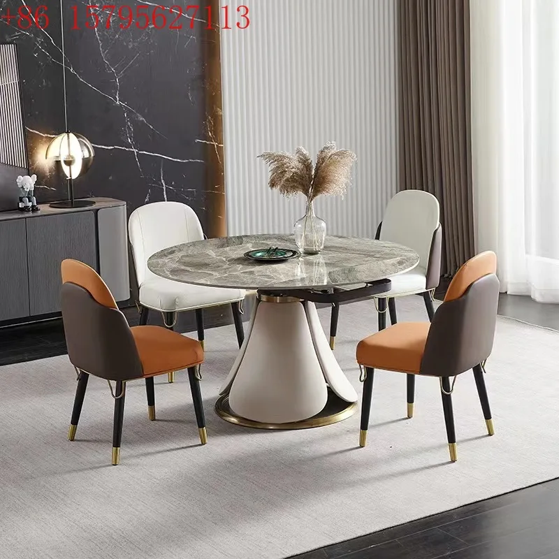 

Rock slab square and round dining table combination function household small apartment round dining table