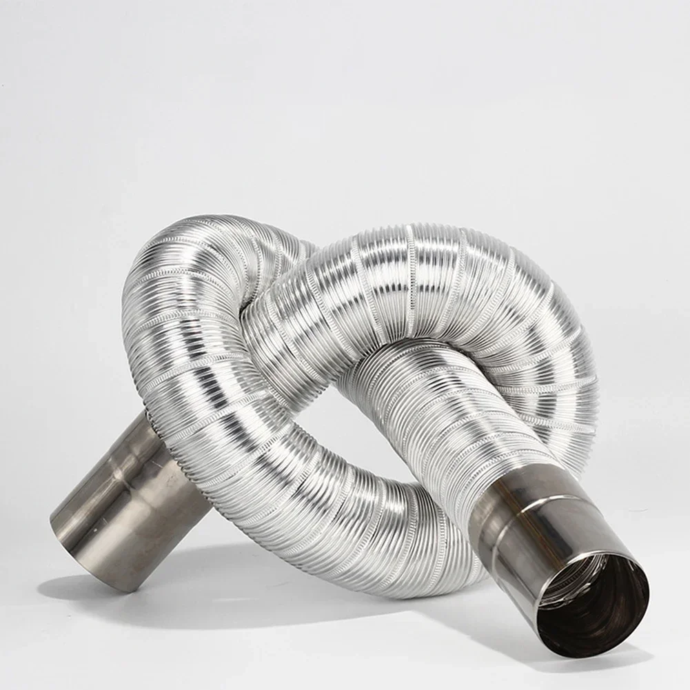 1x 50mm Elbow Pipe Chimney Liner Bend Multi Flue Stove Pipe 0.65-1.5M Stretching Flexible Hose Heater Exhaust Tube Connector