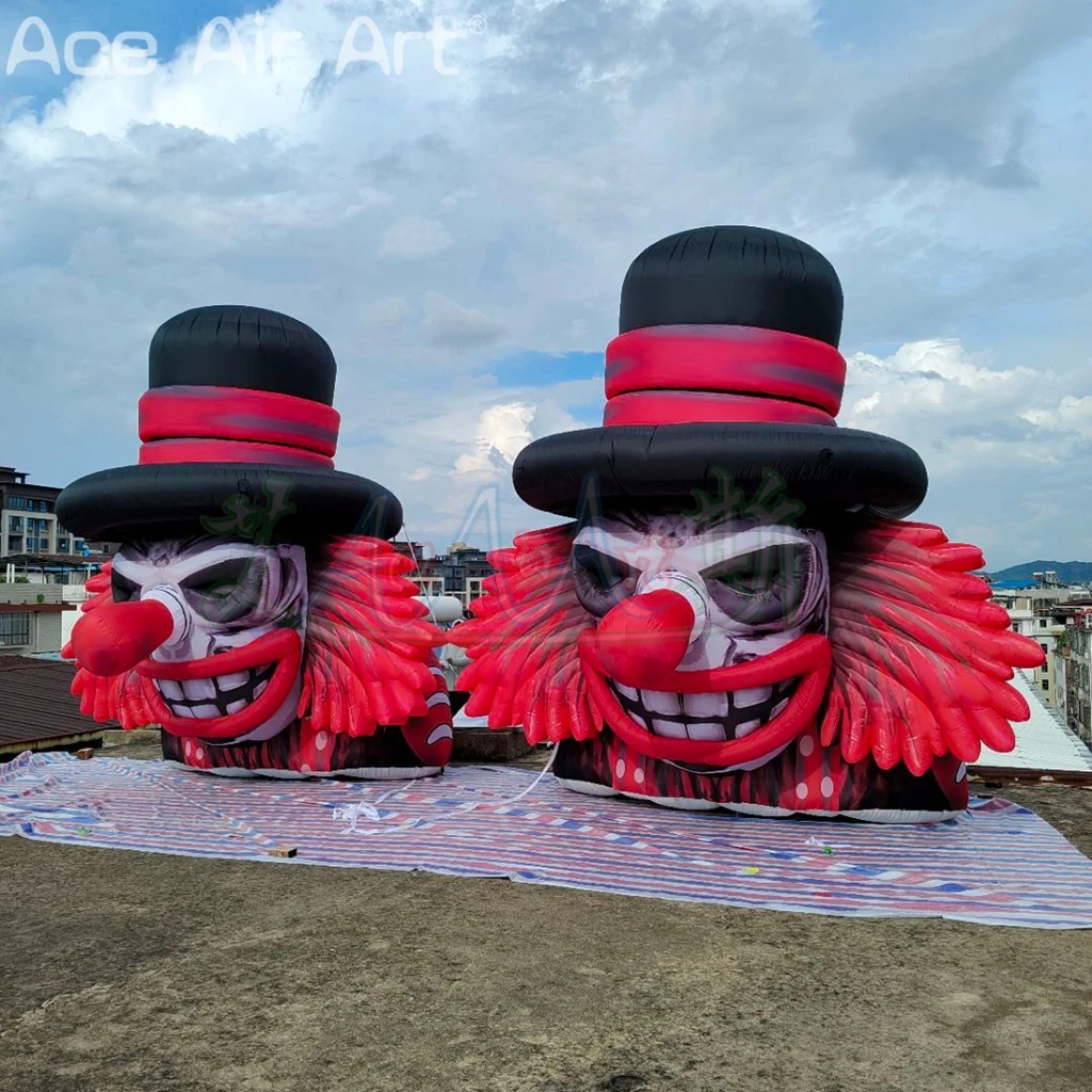 رأس مهرج عملاق مخيف قابل للنفخ بطول 4 أمتار جمجمة المهرج الشريرة للبناء وديكور سقف المنزل