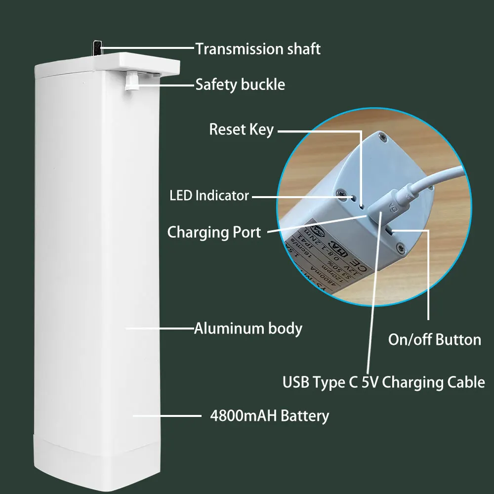 มอเตอร์ม่านอัจฉริยะ Tuya ZigBee ล่าสุดพร้อมแบตเตอรี่4800mAh ชาร์จเร็วมอเตอร์ม่านไฟฟ้ารองรับ Alice Google Alexa