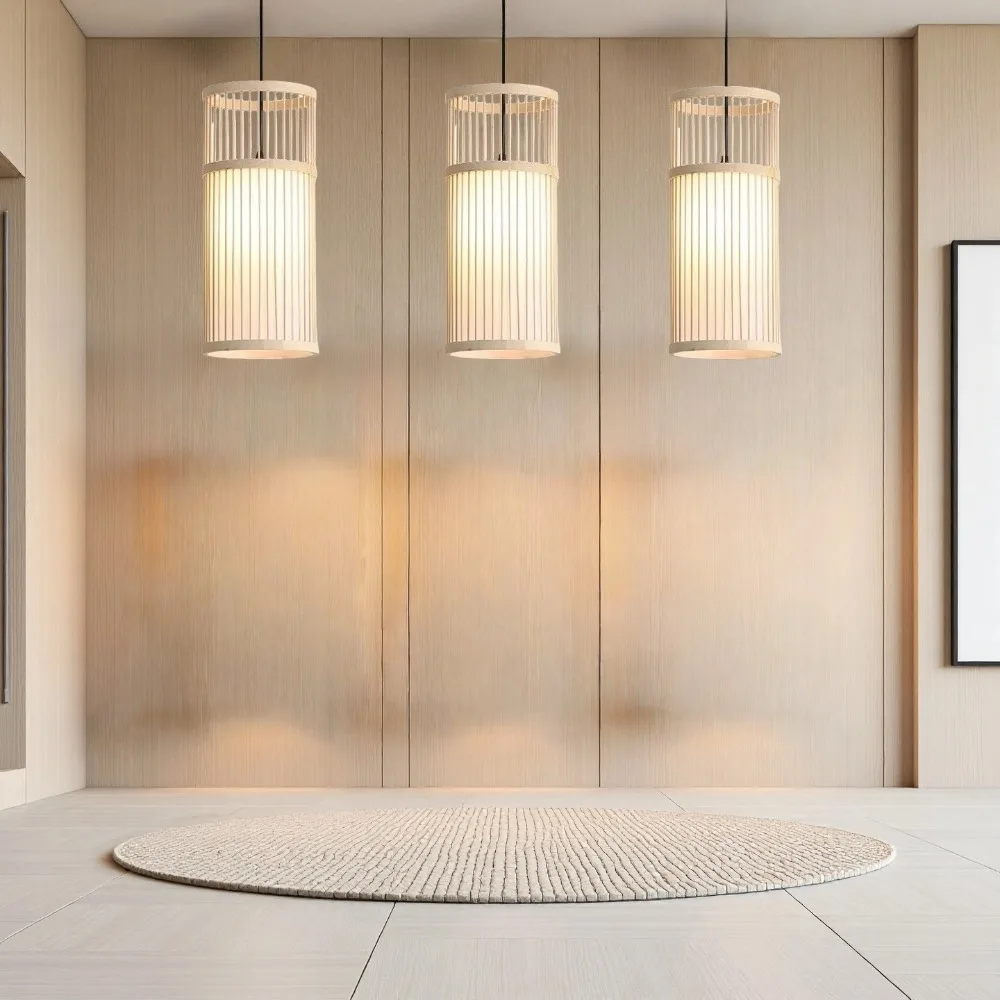 

Modern Bamboo Art Chandelier Japanese Style Bamboo Hand Woven Pendants Lights E27 Bamboo Lantern Chandelier Bedroom Dining Room