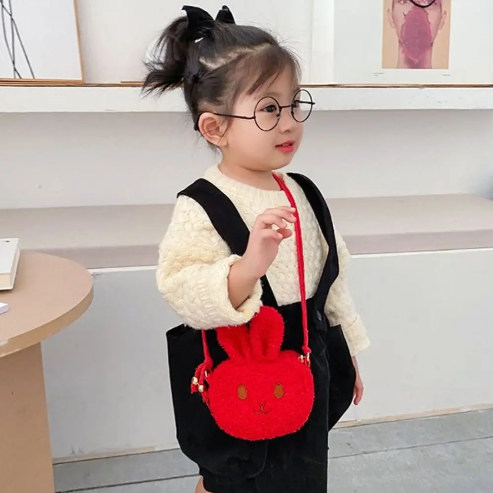 Cute Cartoon New Year Gift Purses Zipper Handbag Coins Bag Rabbit Shoulder Bag Messenger Bag Crossbody Bag