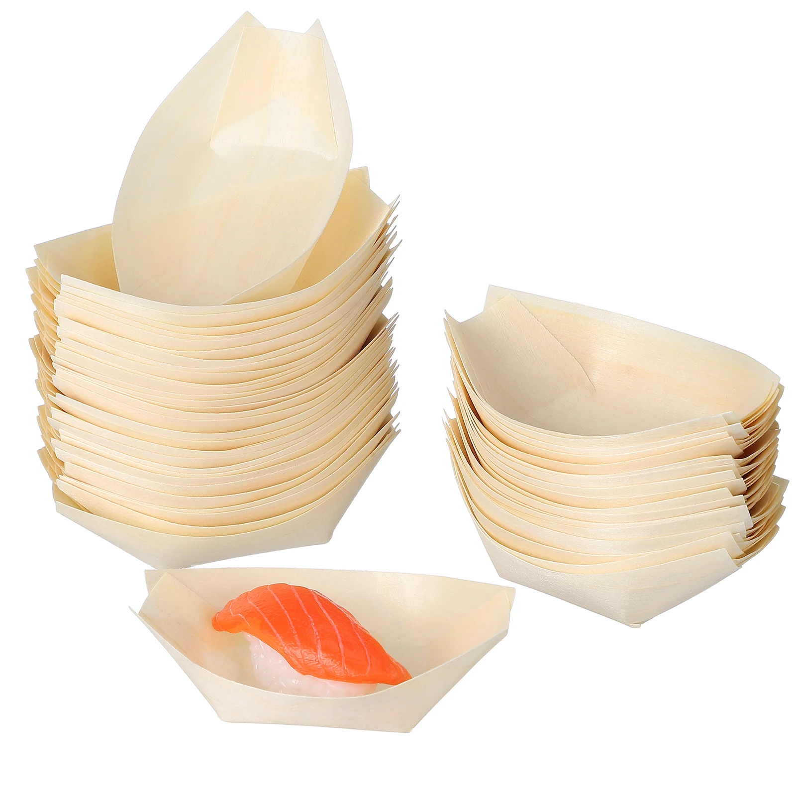 

50 Pcs Sushi Kayak Food Display Boats Appetizer Mini Wood Serving Shape Tray Khaki