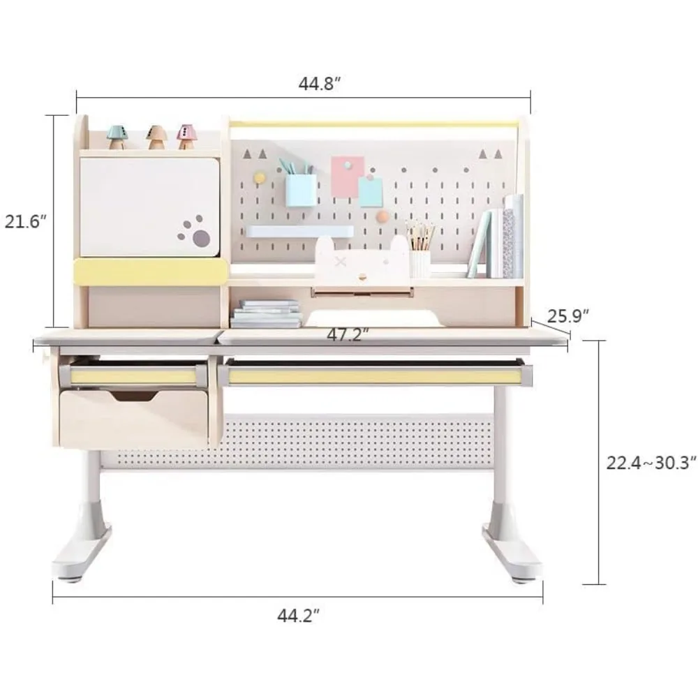 Kids Study Table, Large Ergonomic Multi-Function Real Wood Adjustable Kids Desk, Drafting Table Bookshelf, studying Tables