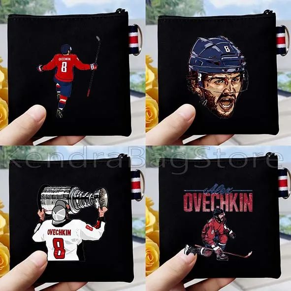 أليكس أوفيتشكين الهوكي سبورتر عاشق مروحة هدية قماش محفظة نسائية للعملات المعدنية حقيبة مربعة صغيرة مفتاح تخزين بطاقة أكياس الكرتون محفظة سستة الحقيبة