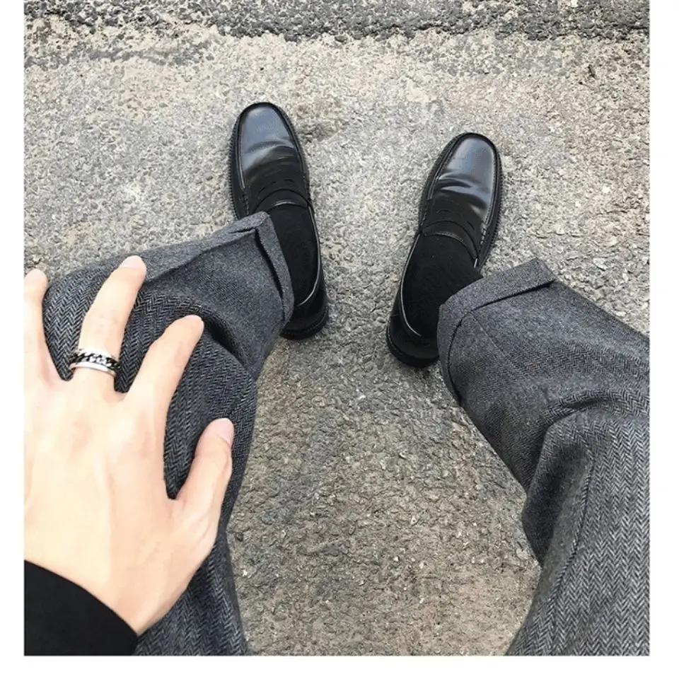 

Men's Woolen Straight Leg Trousers Thick Winter Business Formal Loose Fit Vintage Tweed Pants Long Pants by 1828 Brand
