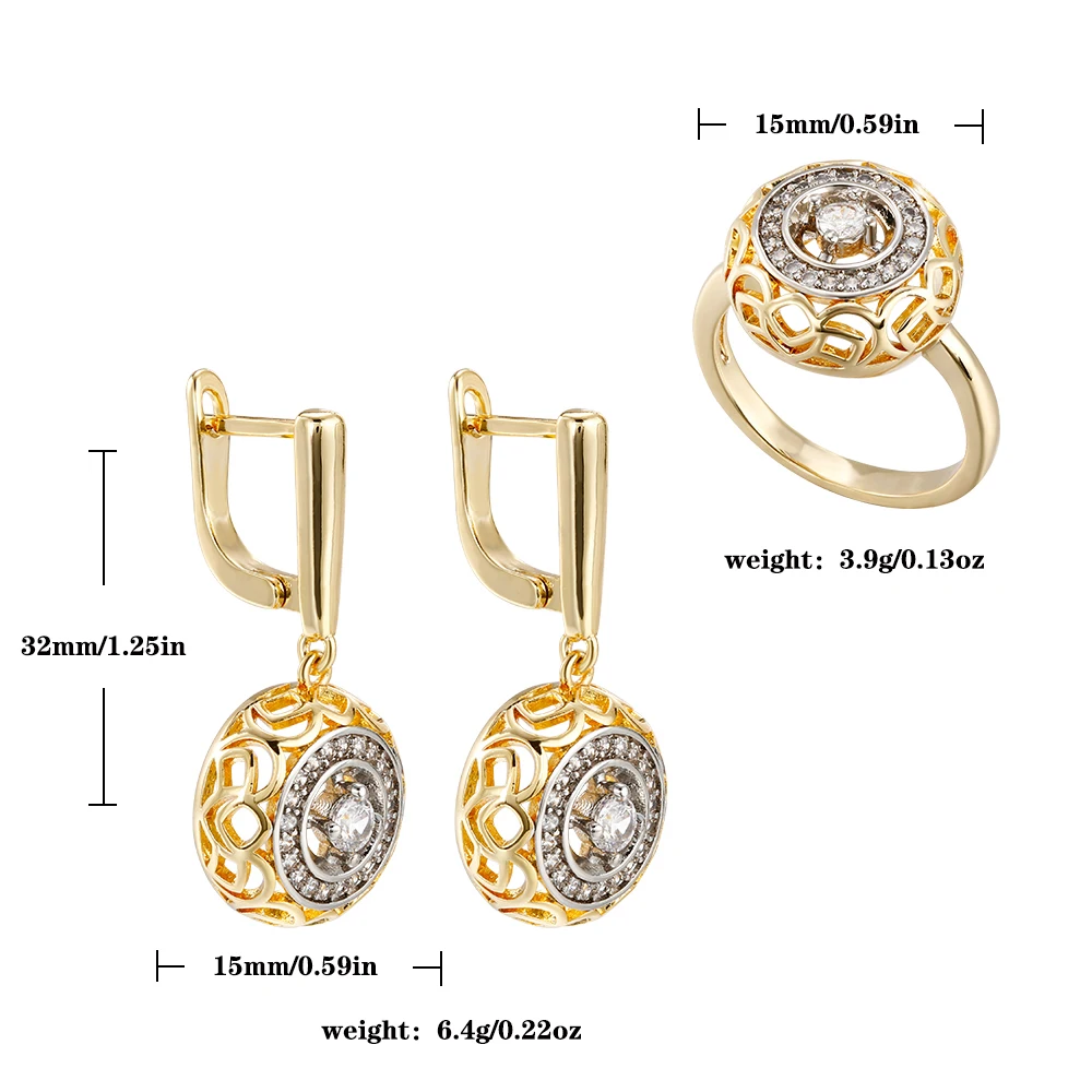 Women's Retro Hollow Design Zircon Ring Earrings Set