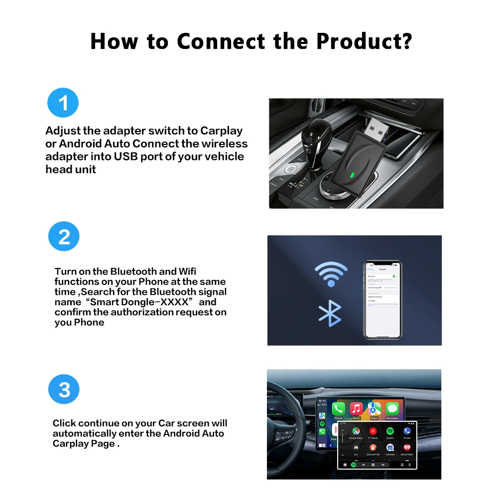 Беспроводной Android Авто CarPlay подключи и работай Bluetooth Wifi адаптер для Audi Buick Cadillac Chery Chevrolet Mazda Ford Opel VW