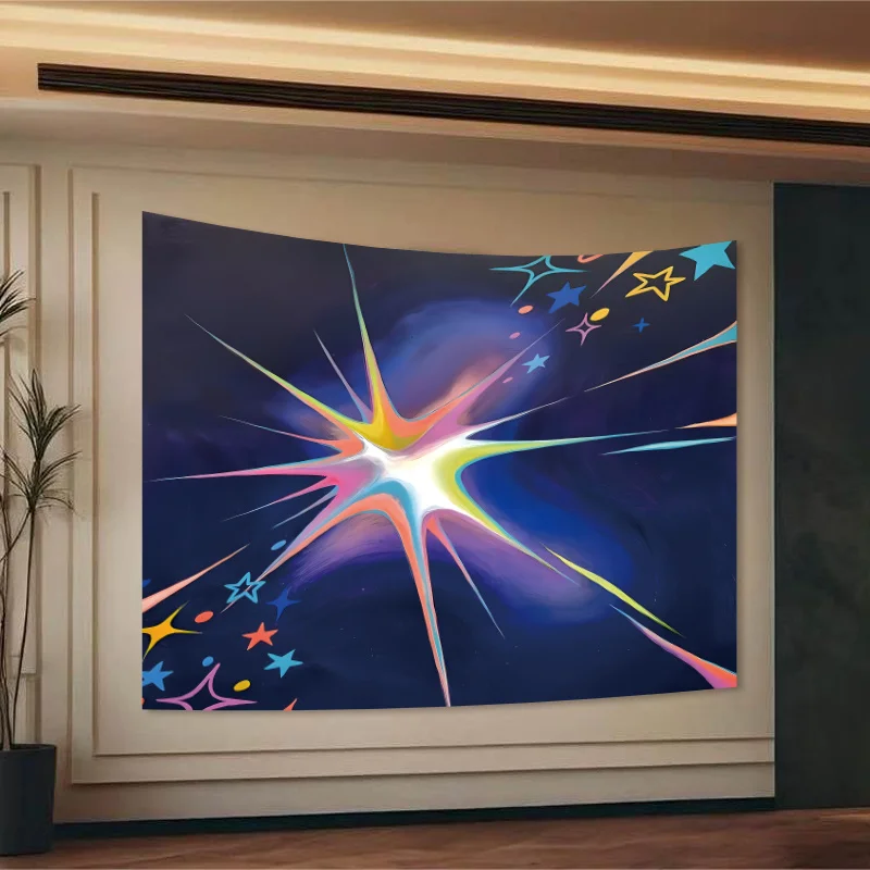Vibrant starburst tapestries create modern and colorful home decor, with artistic extensions