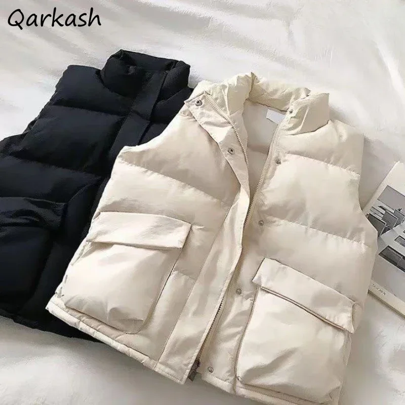 

Парки, женский короткий стильный жилет, осень-зима, свободный крой с воротником-стойкой, Harajuku, повседневная уличная одежда, универсальное пальто без рукавов